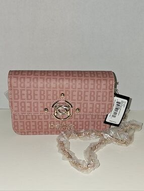 bebe Pink Signature Logo Chain Crossbody Bag